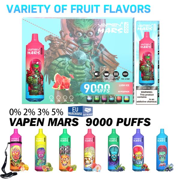 Stock EU Expédition rapide VAPEN Mars 9000Puffs 9k bouffée Vape jetable Cigarette électronique Huile préremplie rechargeable E Cigs Wape FUMOT BANG TORNADO 12K Puff Bar Vaper