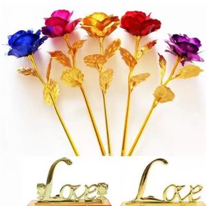 Stock de hoja de oro chapada en rosa Artificial tallo largo flor regalos creativos para amantes boda Navidad San Valentín Día de la madre hogar Xu