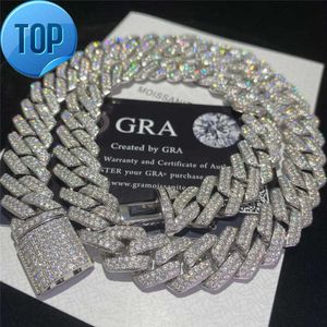 Stock Iced Out Vvs Moissanite pulsera cubana 925 Plata Bling Moissanite diamante cadena de eslabones cubanos Hip Hop hombres joyería collar