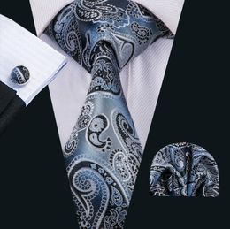 Stock in Royaume-Uni Tie en soie pour hommes Paisly Black Mens Neckties Hanky Cuffers de bouffée Jacquard Meeting Meeting Business Wedding Party N15108339966