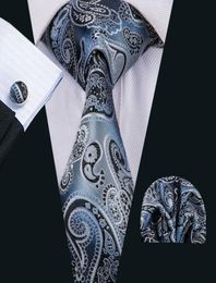 Stock en el Reino Unido Corbata de seda para hombres Paisely Corbatas negras para hombre Conjuntos de gemelos y pañuelo Tejido jacquard Reunión Fiesta de bodas de negocios N15106893376