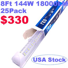 STOCK EN EE. UU. 144W Tubo de luz LED 4FT 8FT Tubos T8 integrados Reemplazar luces fluorescentes 72W Blanco frío Tienda Oficina Garaje Iluminación Cubierta transparente usastar