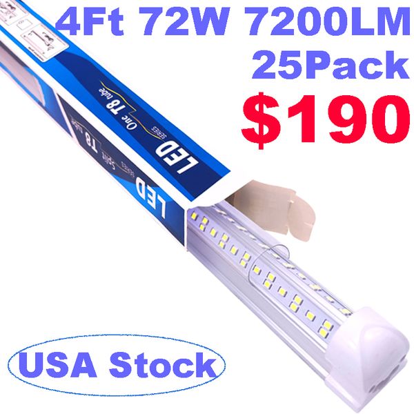 Stock en EE. UU. 4 pies en forma de V T8 Tubos LED Luces LED integradas Tubo de luz AC 85-265V Refrigerador Puerta Tienda Lámparas para banco de trabajo Garaje Cubierta transparente crestech