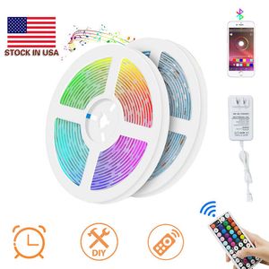 Voorraad in US + 5 M 10 M RGB LED Strip String Light Fiepleble Licht Libbon Tape 5050 LED-lampen RF + Bluetooth met Power Plug Controller