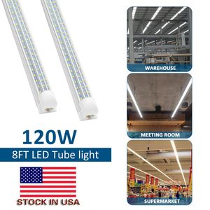 Stock de tubes à LED aux États-Unis 8 pieds de lumière LED intègrent le luminaire 8ft T8 LED Tube Lights 3 rangées 120W LED lampes à tubes fluorescents
