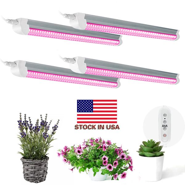 Stock IN US LED Grow Light 2ft Full Spectrum LEDS Fixture 20W High Output Plant Lighting Fixture Timing Sunlight Reemplazo de luces de crecimiento para plantas de interior 8-Pack