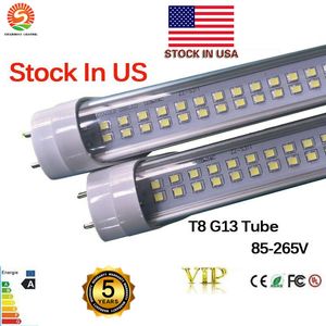 Stock en EE. UU. LED T8 Tube 4FT 28W G13 168 192LEDS Lámpara de luz Bombilla 4 pies 1.2m Doble fila 85-265V iluminación led fluorescente