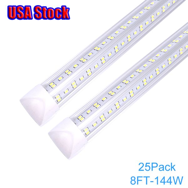 Tube LED 8 pieds en forme de V 4 pieds 8 pieds T8 Porte plus froide intégrée Côtés doubles 6 rangées 144W lumière fluorescente