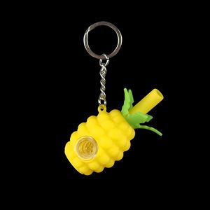 Gekleurde ananas sleutelhanger hand pijp 50 stks / partij onbreekbare siliconen roken pijp waterpijp dab rigs met afneembare metalen kom