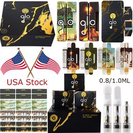 Stock aux États-Unis Glo Atomizers Version la plus récente Version Tropical Vape Vape Cartridges Black Gold Emballage WaPorizers Cartouche E Cigarettes 510 Fil vide