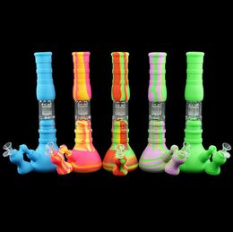 Stock aux États-Unis !! Filtration à trois couches Bangs en verre Fumer de l'eau bong Oil Rigs Dab Hookahs Herb Silicone hookah