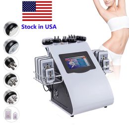 Voorraad in Ultrasone Cavitatie Afslanken Machine 8pads 6in1 Liposuctie 40k Lllt Lipo Laser RF Vetverlies Vacuüm Rimpel Removal Beauty Equipment Fedex
