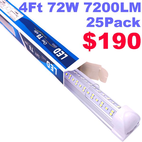 Stock en EE. UU. En forma de V 72W 8FT T8 Tubos de luz LED Integrados 2400mm Blanco frío 9000LM Cubierta transparente Tienda Lámpara Garaje AC 85-265V usalight