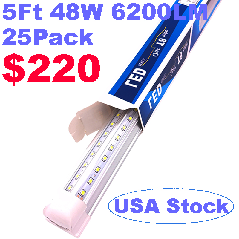 Stock In USA V Shapeds 48W 5FT T8 LED Lights Tubes Integrated Cold White 6200LM Clear Cover Cooler Door Shop Lamp Garage AC 85-265V oemled