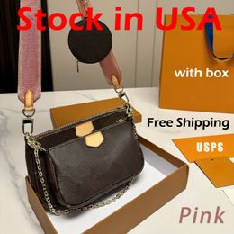 Stock en almacén de EE. UU. Entrega rápida Bolso de diseñador de moda Bolso de hombro Bolso cruzado 3 en 1 Correa rosa Marca de lujo con billetera para monedas