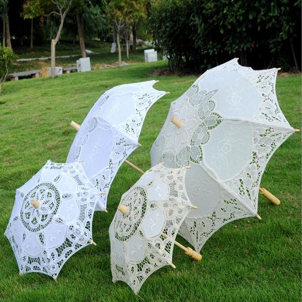 Stock Ivoire Dentelle De Mariée De Mariage Parasol Blanc Dentelle Parapluie Victorien Lady Costume Accessoire De Fête De Mariée Décoration Parasols Chea281l