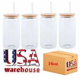 Stock de EE. UU./CA Botellas de agua de 16 oz Listas para enviar Tazas de vidrio de sublimación Claro esmerilado DIY Burbuja Té Café Jucie Soda Jars Vasos