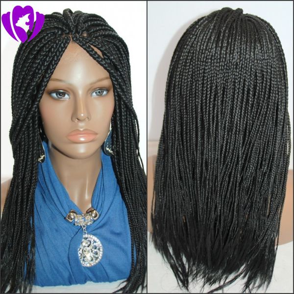 Stock longue perruques de dentelle tressée noire avec des cheveux de bébé cheveux de tressage résistant à la chaleur sans colle perruques synthétiques avant de lacet pour les femmes noires