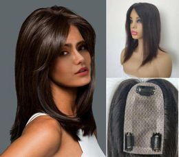 Stock de adornos de cabello humano con Base de seda de Color Natural para cabello adelgazante para mujeres, gorro de 255 pulgadas con Clip en el postizo superior 22412736380578