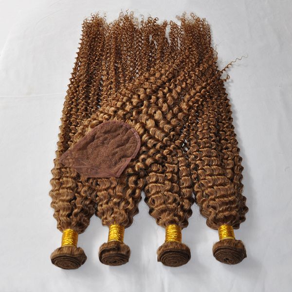 Offre de Stock 30 pouces couleur 8 faisceaux de cheveux bouclés crépus marron clair avec fermeture sur lot uniquement
