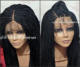 Stock partie Box Braids perruque couleur noire moyenne tressée pleine perruque avant de lacet pour les femmes africaines synthétique résistant à la chaleur Fiber2874879