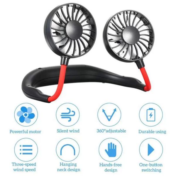 Stock Party Favor Hand Free Fan Deportes Portátil USB Recargable Dual Mini Air Cooler Summer Neck Hanging Fan FY4155 912