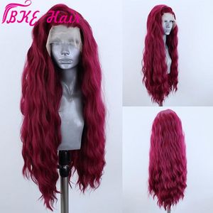 Stock perruques Borgoña LOL Xayah peluca con malla frontal sintética fibra de alta temperatura pelucas largas onduladas de agua color rojo vino para mujeres