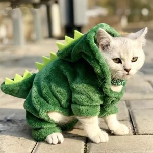 Stock huisdier kattenkleding grappige dinosaurus kostuums jas winter warme fleece kattendoek hoodie puppy hondenkleding xu