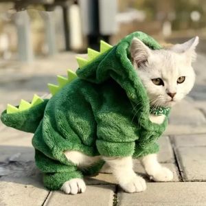 Voorraad huisdier kattenkleding grappige dinosauruskostuums jas winter warme fleece kattendoek hoodie puppy hondenkleding