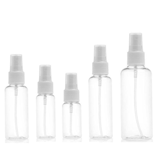 Stock PET Clear 50 ml Botellas de perfume vacías Botella de spray de plástico recargable portátil para viajes con atomizador de niebla Venta caliente