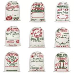 Stock Santa Sack Sacs Décoration De Noël Lin Cordon Tissu Sac Pochette Cadeau 12 styles DHL Gratuite A0703