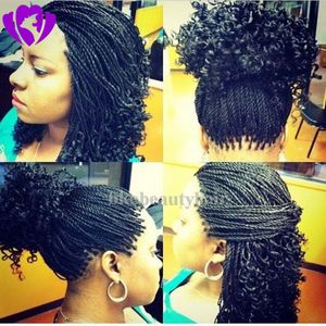 Stock corto trenzado peluca con malla frontal natural negro rizado punta trenzada peluca sintética para mujeres negras americanas
