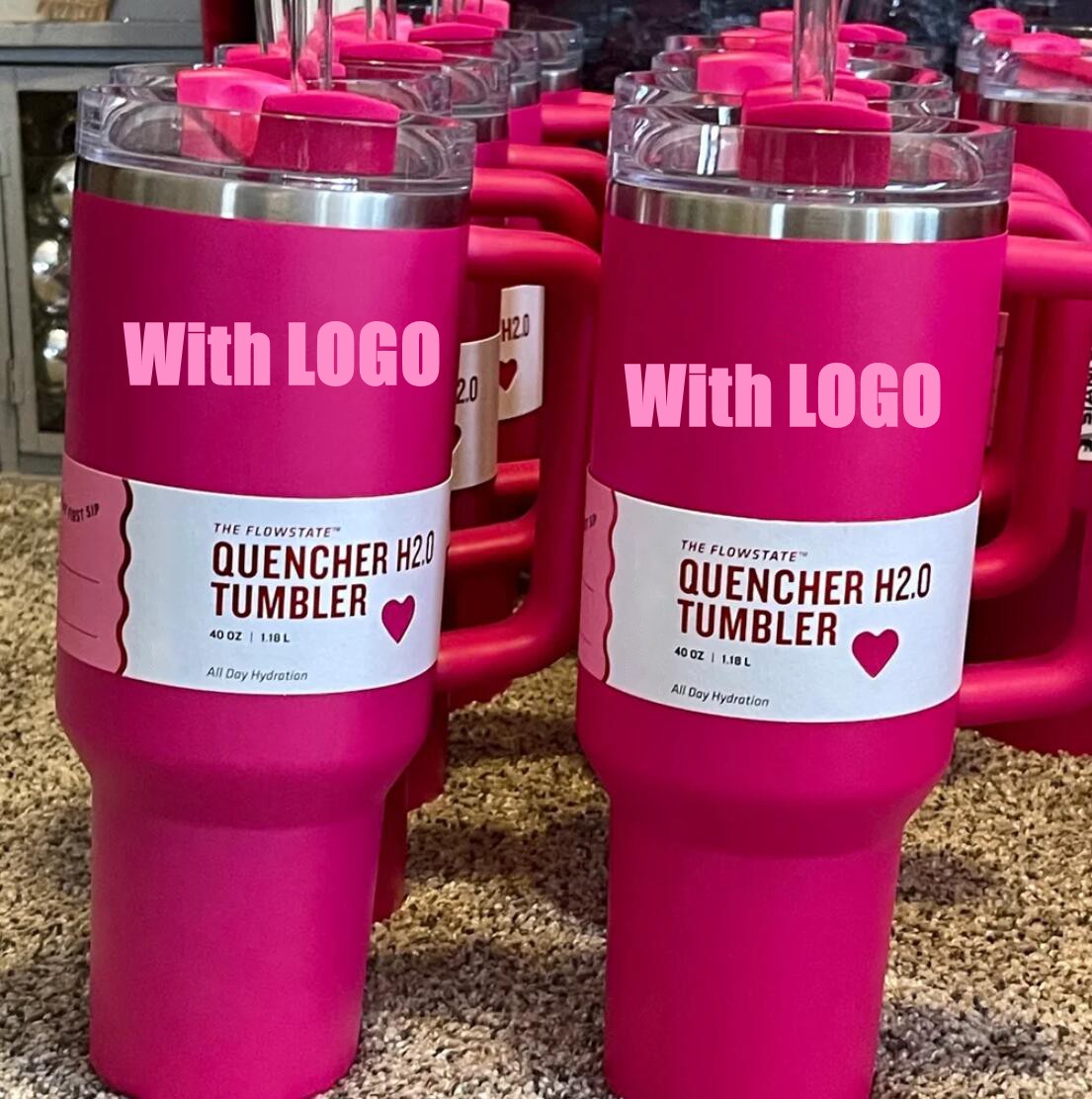 sell well 1:1 Same THE QUENCHER H2.0 Cosmo Pink Parade TUMBLER 40 OZ 4 HRS HOT 7 HRS COLD 20 HRS ICED cups 304 swig wine mugs Valentine's Day Gift Flamingo water bottles GG0104