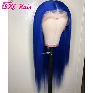 Stock simulatie menselijk haar kanten perruque frontale volblauwe kleur pruik lange rechte synthetische kanten voorste cosplay pruik voor vrouwen