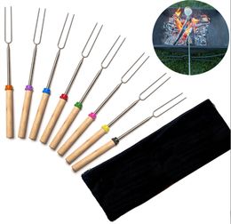 UPS Camping Kampvuur Marshmallow Hot Dog Telescopische Roosteren Vork Sticks Spiesjes Bbq Vorken Rvs willekeurige kleur JL1375