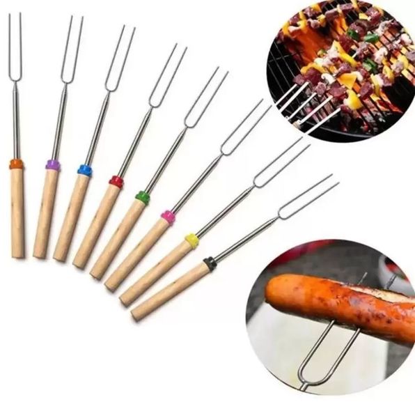 Stock acier inoxydable BBQ outils guimauve rôtir bâtons extension rôtissoire télescopique cuisson/cuisson/barbecue vente en gros