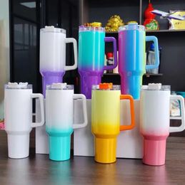 Sublimatie 40 oz Glitter Tumblers Cups met handgreep en stro -gradiënt kleur geïsoleerde auto reismokken tumbler grote capaciteit water flessen 0523