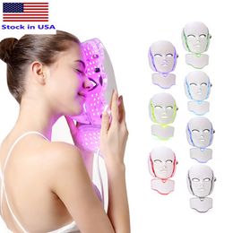 Voorraad VS 7 kleur led licht therapie gezicht schoonheid machine gezicht hals masker met microcurrent voor huid whitening apparaat