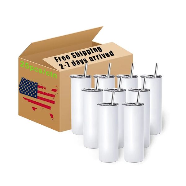 Vasos en blanco de sublimación de 20 oz almacenados Vasos de acero inoxidable con aislamiento al vacío Tazas de automóvil de 20 oz Tazas rectas con tapas de paja