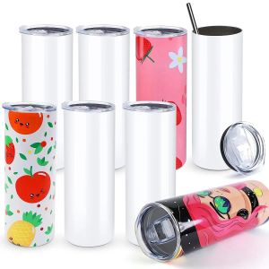 Stocké aux États-Unis/CA 25 pièces/paquet 20oz, gobelets droits vierges à Sublimation, tasses de voiture isolées sous vide en acier inoxydable avec couvercles en paille 10.31