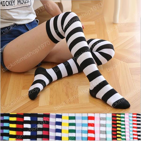 Bas Chaussettes imprimées à rayures Chaussettes hautes Bas de mode Cuisse Filles Chaussettes de sport Halloween Costume Party Dress Up Leggings