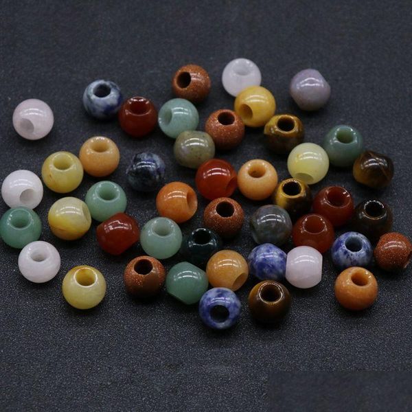 Piedra 12Mm Natural 5Mm Granos Roporosos Amatista Cuarzo Rosa Ágata Turquesa 7Chakra Diy Pulsera Collar Pendientes Joyería Gota Delive Dhfod