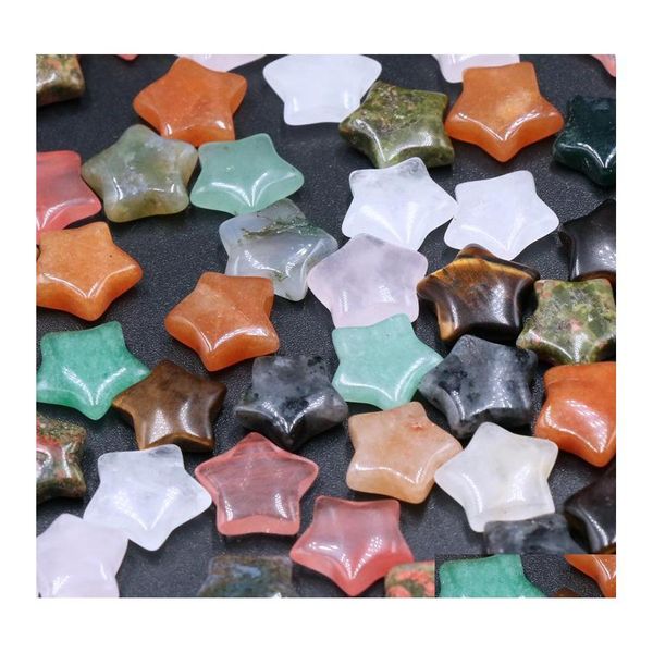 Piedra 15 mm Pantalla de pentagrama Cuentas de cuarzo Encantos de estrellas Adornos Reiki Curación Decoración de cristal rosa natural Venta al por mayor Gota Entrega DH03S