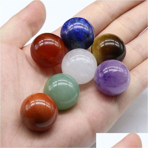 Piedra 20Mm Granos sueltos naturales Amatista Cuarzo rosa Ágata turquesa 7Chakra Diy Bola redonda no porosa Guías de curación de yoga Drop Deliv Dhhls