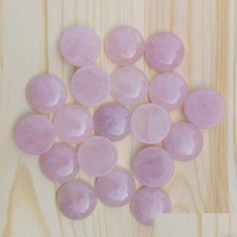 Piedra 20 mm Cuarzo rosa Piedra natural Cabujón redondo Perlas sueltas Cara para Reiki Curación Adornos de cristal Collar Anillo Pendientes Jewe Dhjkg