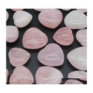 Pierre 25Mm 30Mm Rose Quartz Amour Coeur Naturel Guérison Cristal Rose Accessoire Pièce À Main Pierre Précieuse Reiki Décoration De La Maison En Gros Dr Dhkok