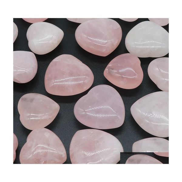 Pierre 25Mm 30Mm Rose Quartz Amour Coeur Naturel Guérison Cristal Rose Accessoire Pièce À Main Pierre Précieuse Reiki Décoration De La Maison En Gros Dr Dhyb7