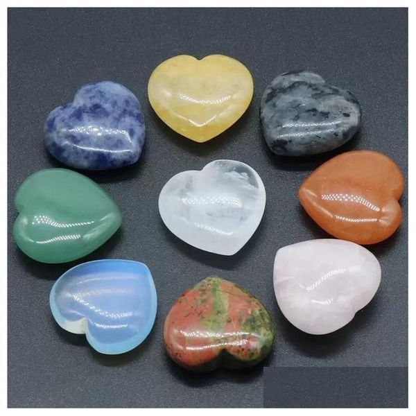 Piedra 25 mm Corazón Piedra Amatista Cuarzo Rosa Topacio Ágata Adornos de Plantas Naturales Chakra Yoga Piezas Piedras Fabricación de Joyas Accesorios DHGBP