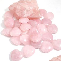 Pierre 25Mm amour coeur Rose Quartz breloques Reiki pierre précieuse de guérison pour la fabrication de bijoux accessoires livraison directe Dhp20