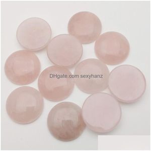 Pierre 25Mm Rose Quartz Naturel Rond Cabochon Perles En Vrac Visage Pour Reiki Guérison Cristal Ornements Collier Anneau Boucles D'oreilles Bijoux D Dh96L